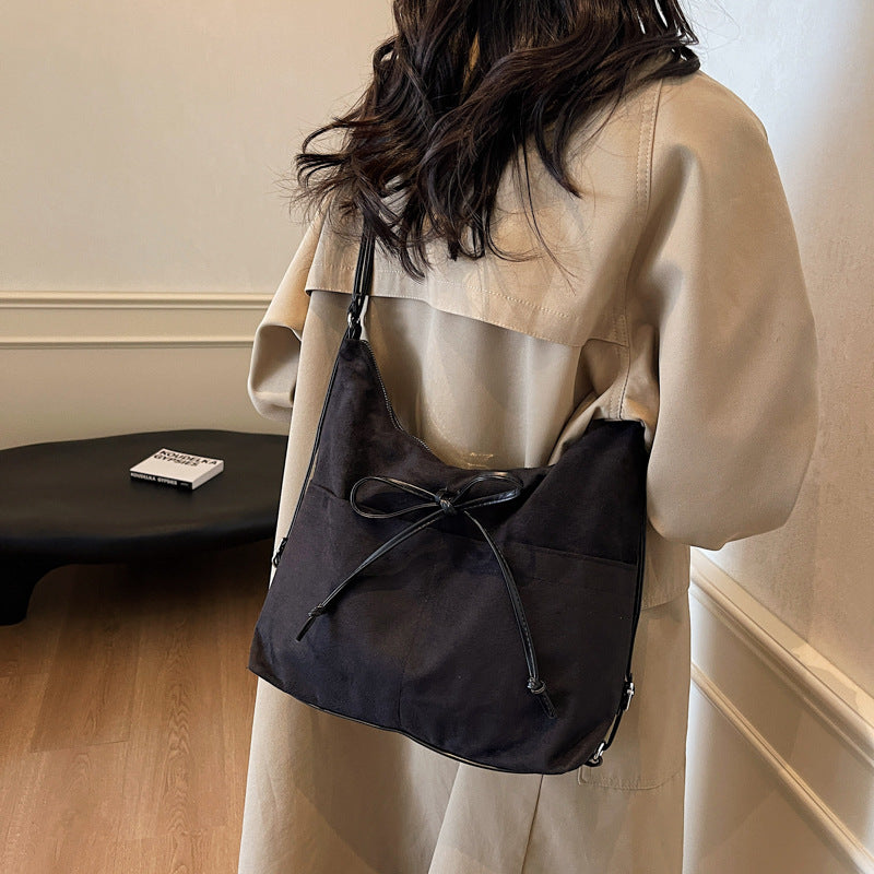 2025 New Fashion Women's Large Capacity Tote Bag with Drawstring Detail, Urban Minimalist Style for Daily Commute and Shoulder Carry