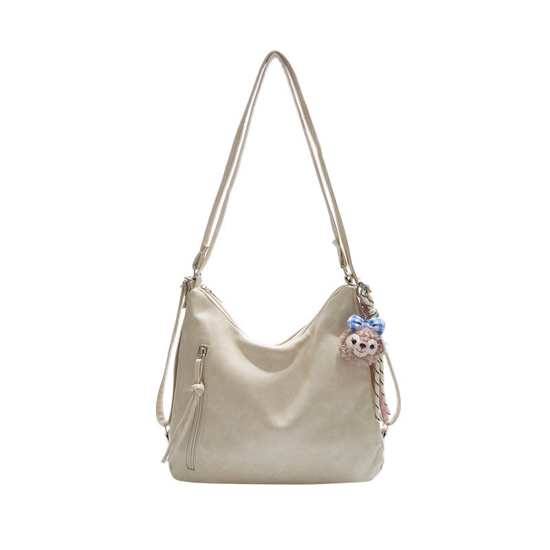 2025 New Korean Style Soft PU Tote Bag with Folded Design and Cute Charm, Perfect for Daily Commute and Casual Wear