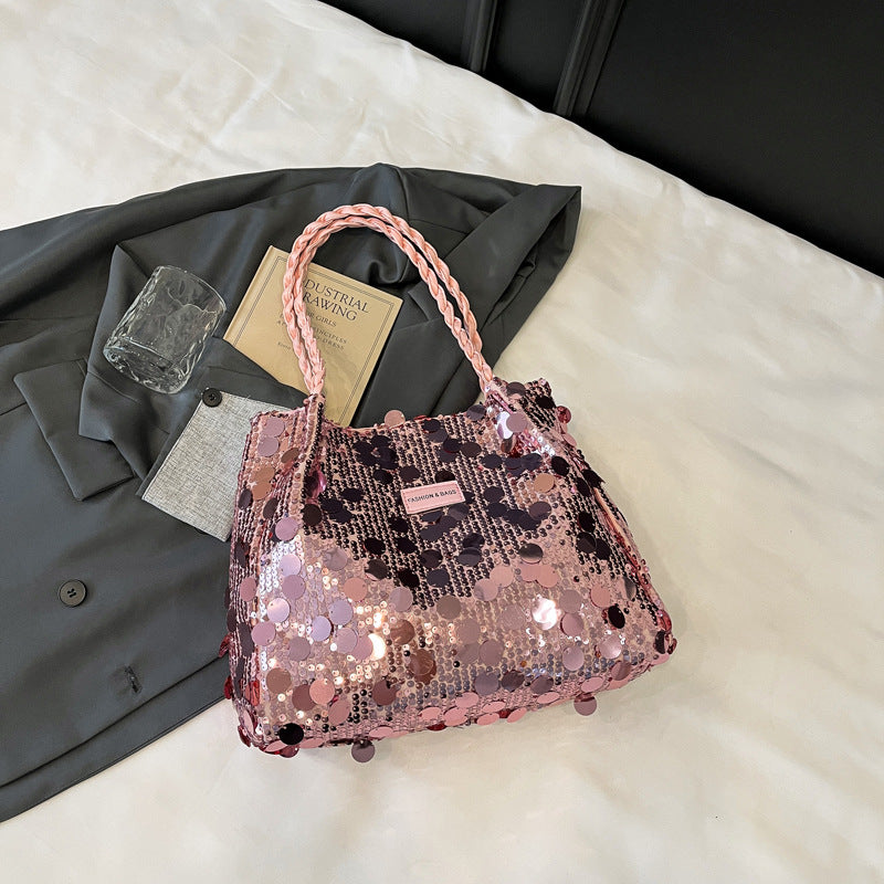 Underarm Bag Women's Korean-Style Large Sequins Western Style All-Matching Shoulder Crossbody Tote Bag