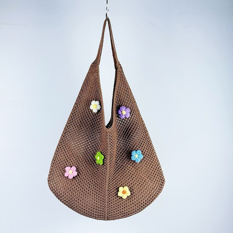 Women's Shoulder Bag Hollow Knitted Flower Tote Bag Women's Idle Style Shoulder Bag Everyday Joker Fashion Woven Bag