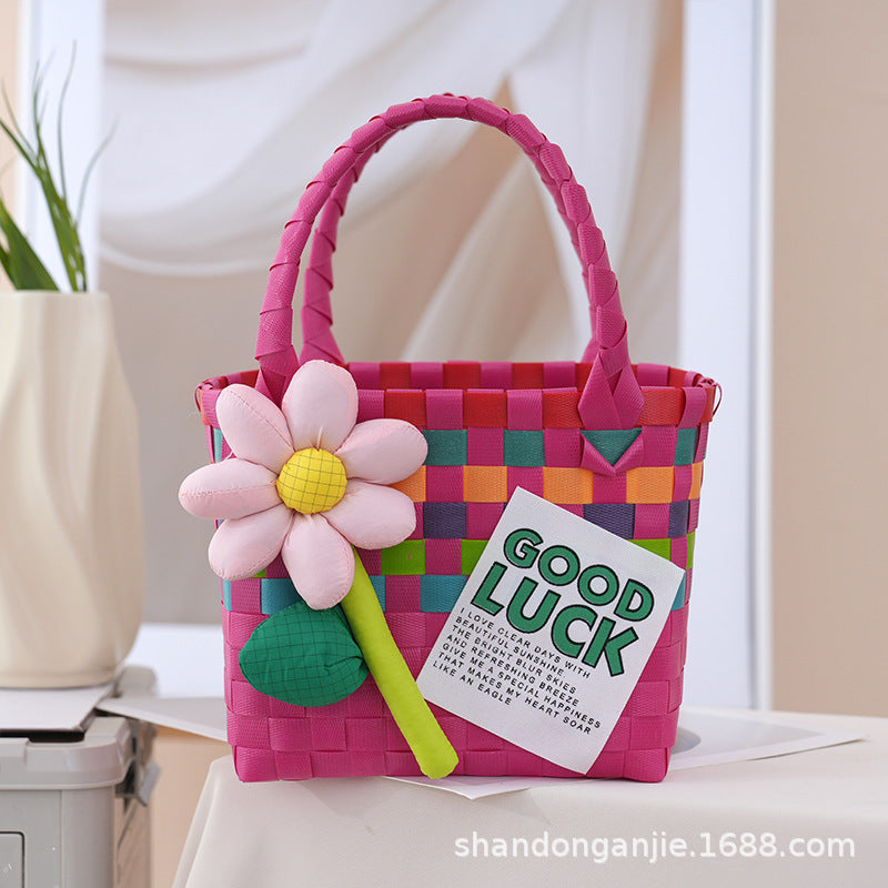 Dopamine Color Gift Bag Large Capacity Portable Vegetable Basket Crossbody Outdoor All-Matching Handbag Fashion