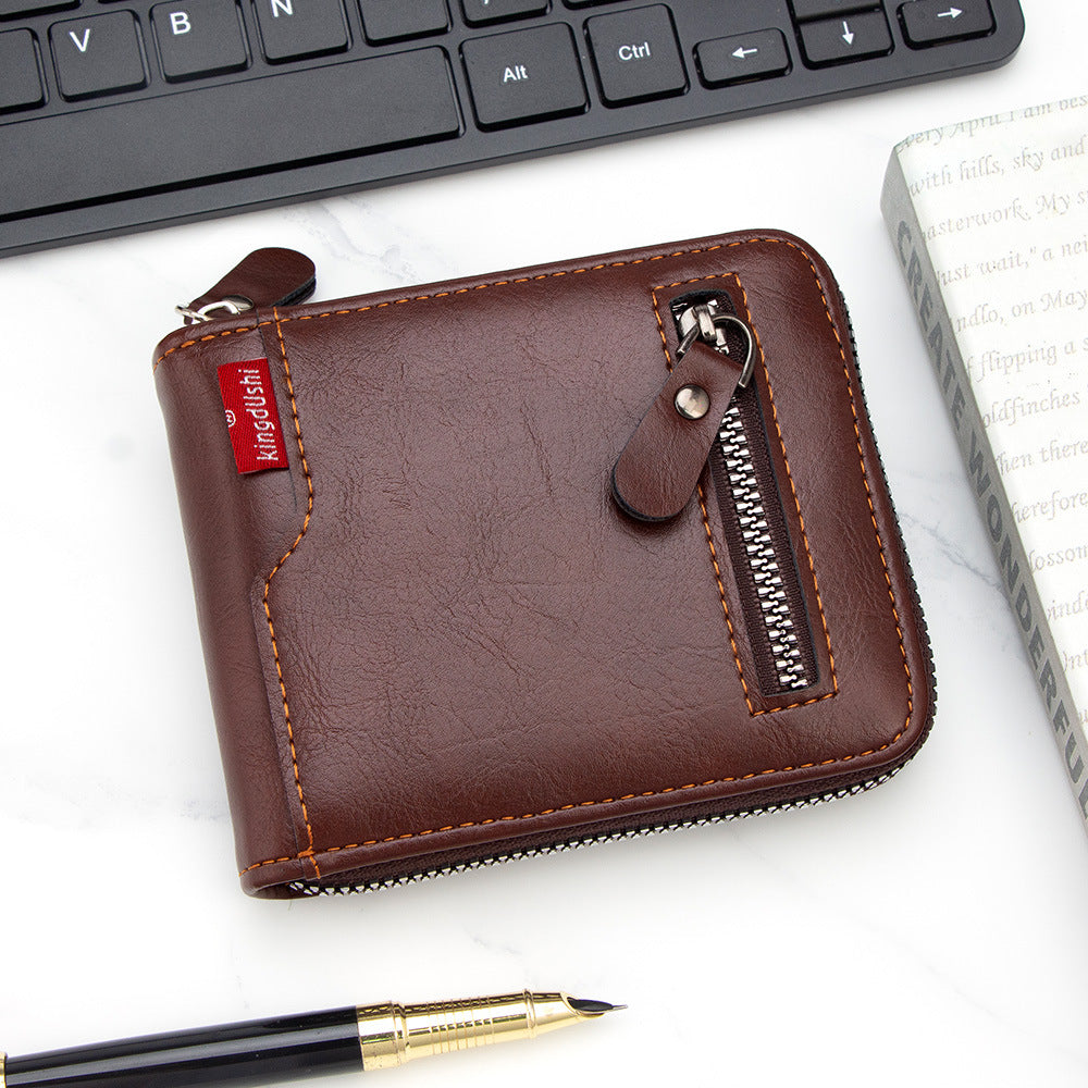New Korean-Style Men's Compact Wallet with Zipper, Multi-Card Slots and Large Capacity for Daily Use