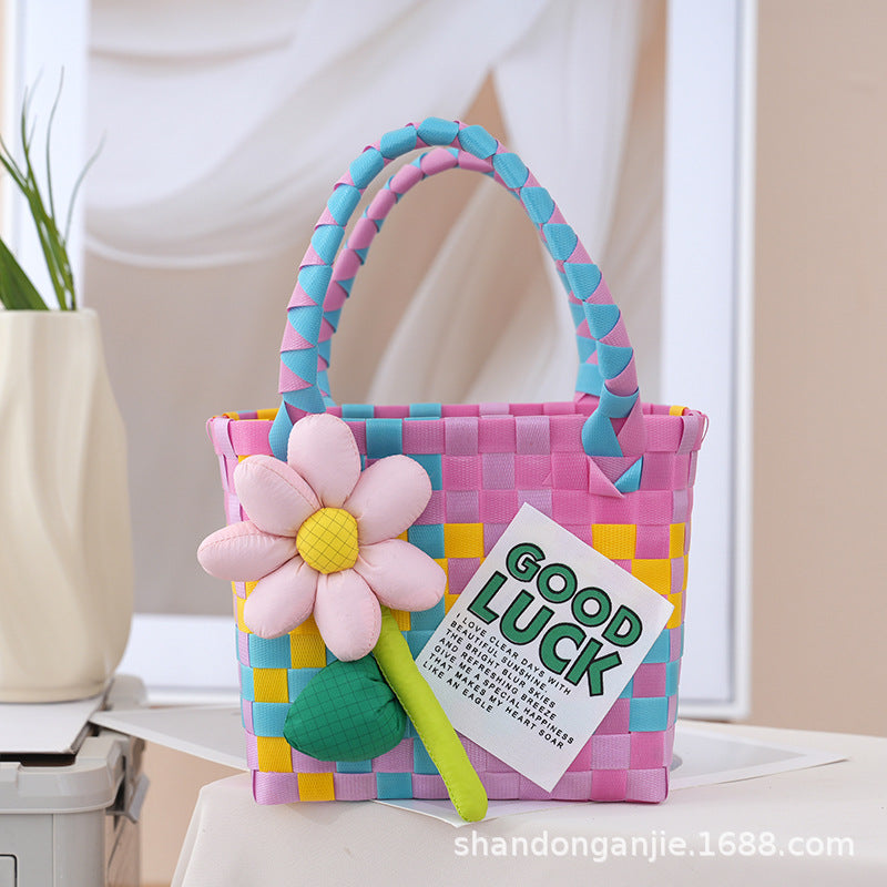 Dopamine Color Gift Bag Large Capacity Portable Vegetable Basket Crossbody Outdoor All-Matching Handbag Fashion