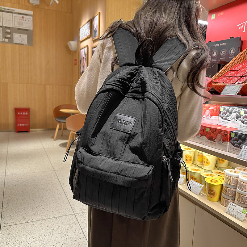 Junior High School Students Girl's Schoolbag Girls Pure Color All-Matching Large Capacity Backpack Small Fresh Travel Lightweight Backpack