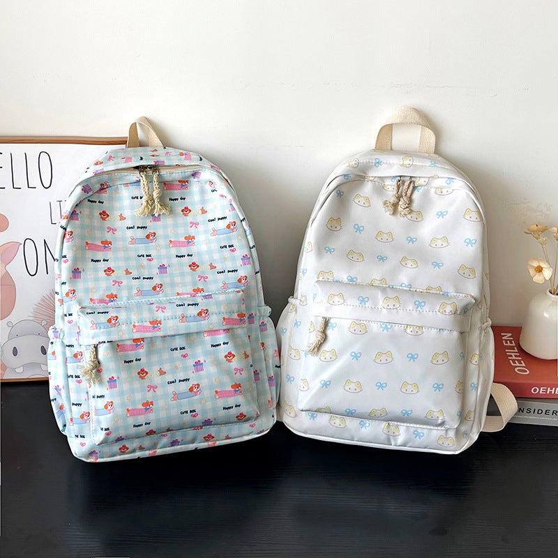 Women's Schoolbag Cute Cat Print Backpack Fashion Campus Backpack Multi-Pocket Design Waterproof and Hard-Wearing