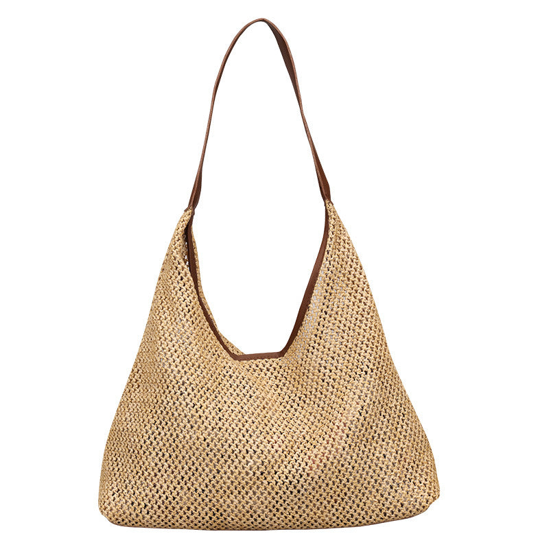Retro Large Capacity Straw Bag New Fashion Woven Commuter Shoulder Bag Beach Casual Ladies