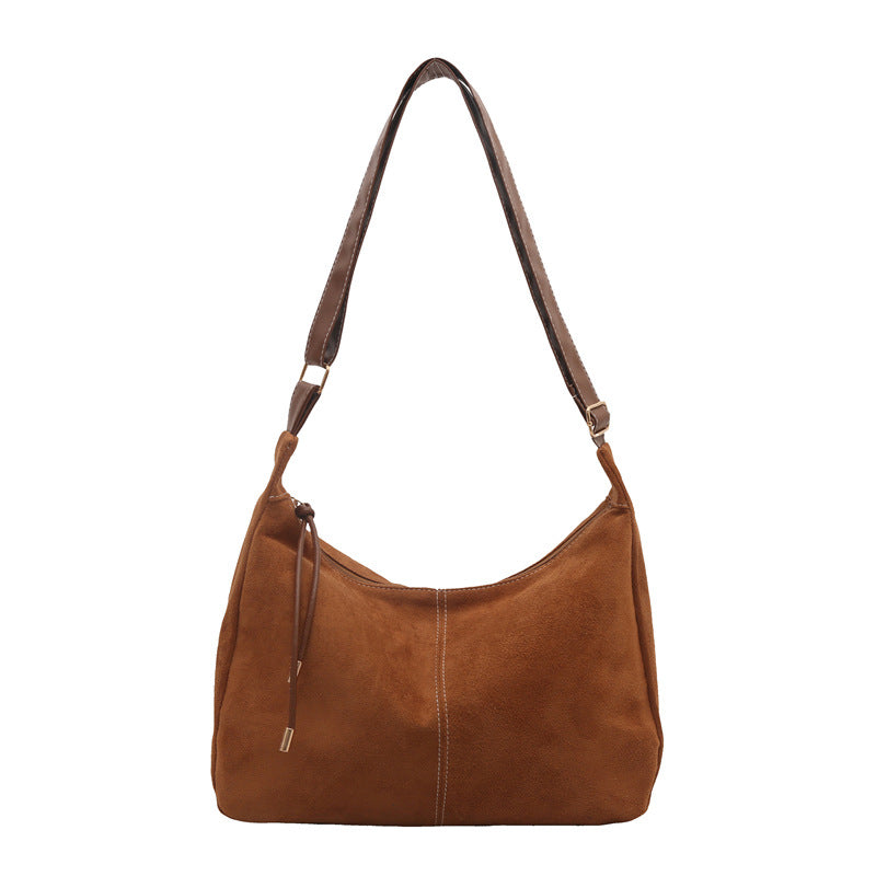 Vintage Tote Bag for Women, Large Capacity Shoulder Crossbody Bag with Cute Plush Charm, Elegant Commute Style