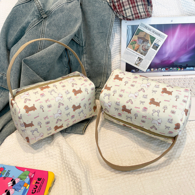 Cute Printed Women's Canvas Handbag Multi-Functional Storage Cosmetic Bag Daily Matching Practical Small Square Bag