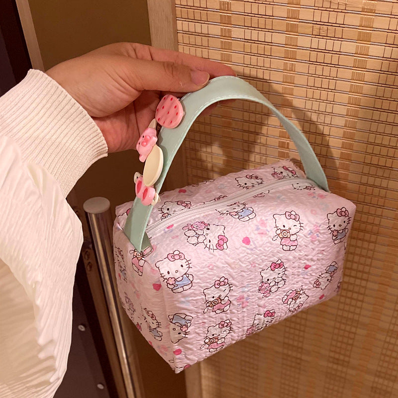 Cartoon Women's Cute Cosmetic Bag with Handle Design Portable Travel Toiletry Bag Multi-Functional Large-Capacity Buggy Bag
