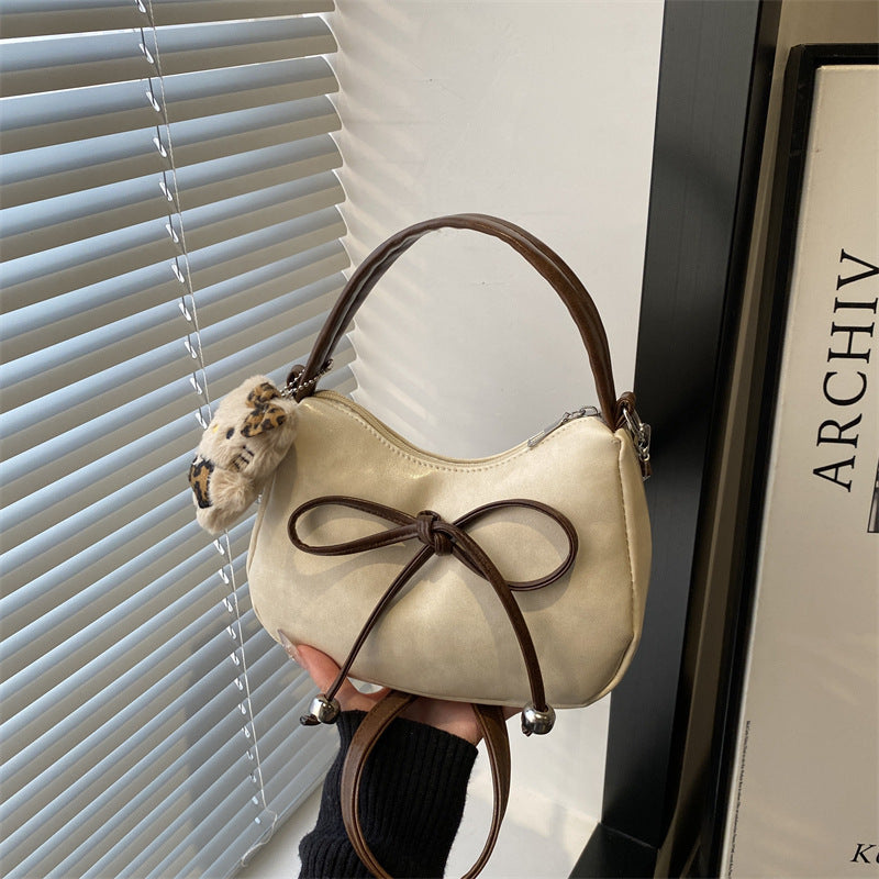 Women's Korean-Style Niche Design Bow Handbag All-Match Commute Crossbody Maillard Bag
