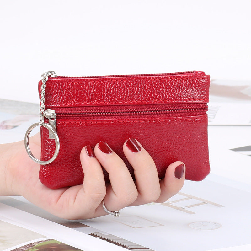 Authentic Leather Tactile Feel Coin Purse Female Small Mini Short Zip Key Bag Simple Coin Coin Pocket