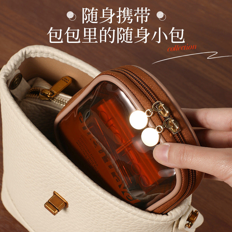 Compact Portable Makeup Pouch for Travel and Daily Touch-ups with Clear Window and Organized Storage