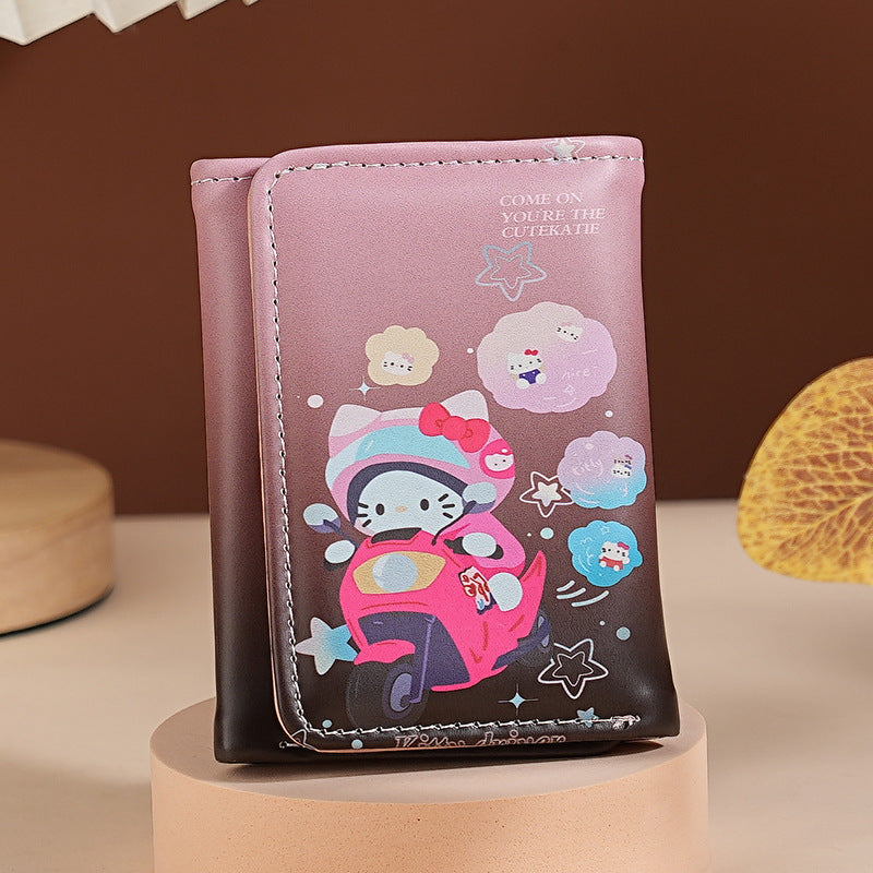 Cute Cartoon Print Trifold Wallet with Card Holder and Coin Pocket, Waterproof PU Material for Daily Use