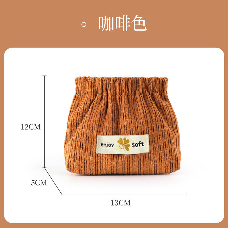 Portable Ribbed Cotton Cosmetic Bag with Elastic Opening for Travel and Daily Use