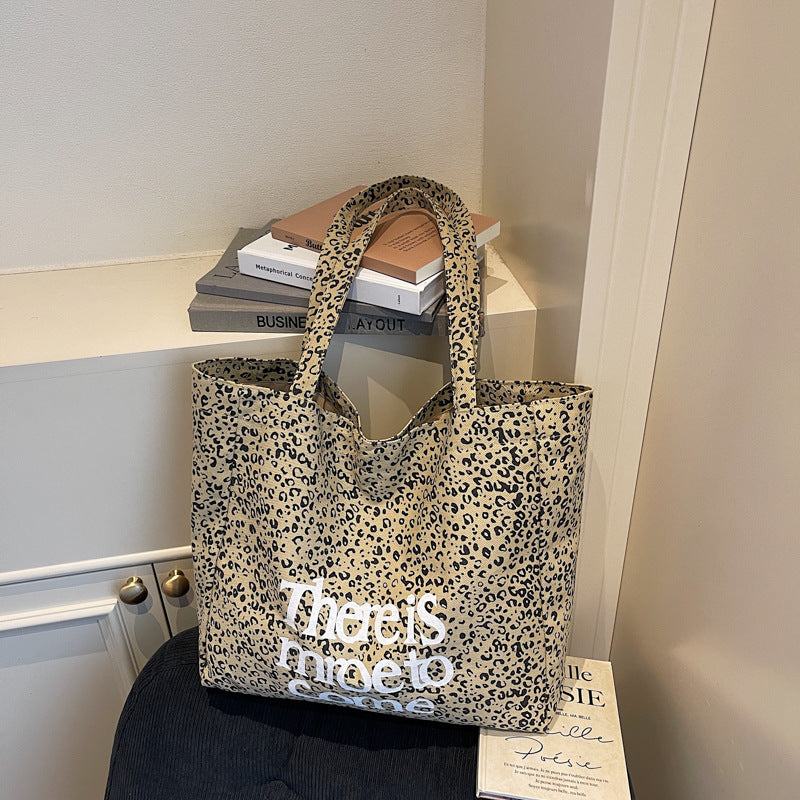Leopard Print Letters Large Capacity Totes Women's Casual One-Shoulder Portable Commuter Bag Daily Matching