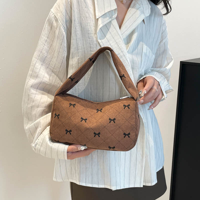 Corduroy Fashion Printed Shoulder Bag for Women 2025 New Autumn Crossbody Bag Simple Trendy Single Shoulder Bag