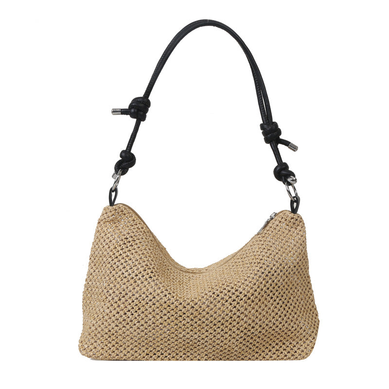 Hand-Woven Bag Women's New Fashion Retro Straw Woven Tote Bag Versatile Large Capacity Shoulder Bag