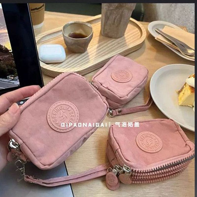 Taro Purple Nylon Coin Purse Female Storage Mini Lipstick Earphone Multi-Layer Small Card Holder