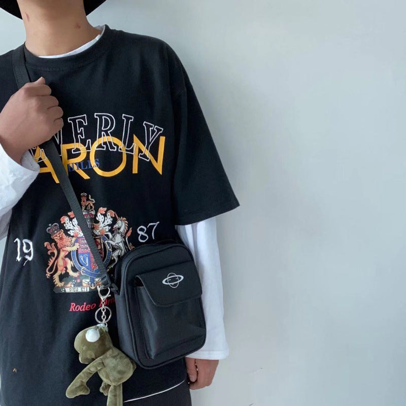 Japanese Harajuku Style Mini Crossbody Bag with Planet Print, Trendy Streetwear Design for Daily Use