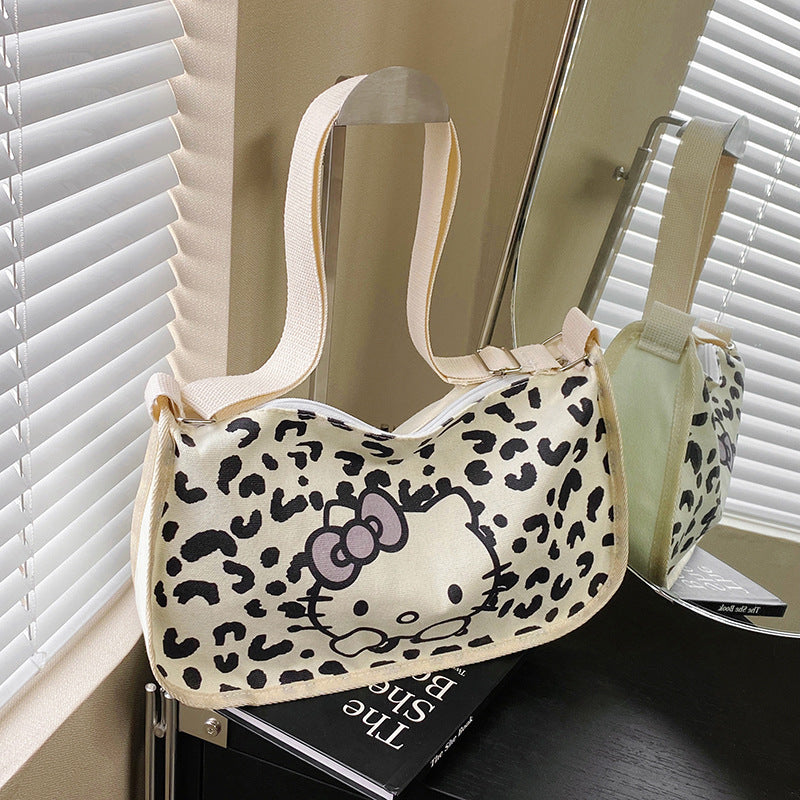 Dumpling Bag Women's Cute Cartoon Black and White Cat Printing Large Capacity Leisure Shoulder Bag