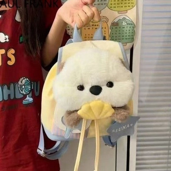 Cute Otter Plush Backpack with Large Capacity, Soft Fleece Design for School and Daily Use