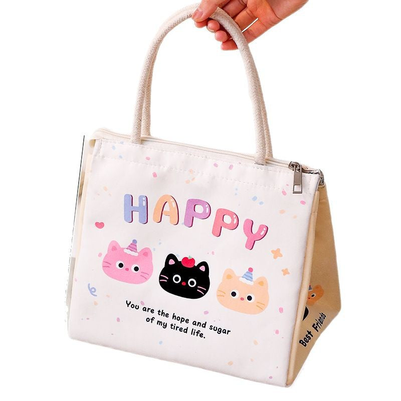 Cute Cat Design Insulated Lunch Bag with Large Capacity for Office and School Use