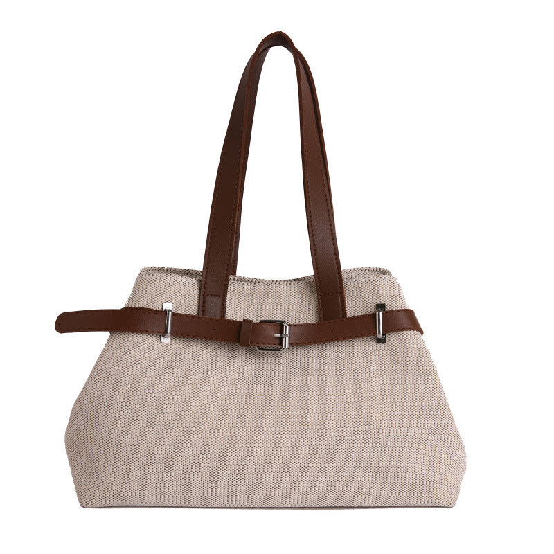 High-Grade Simple Commute Tote Bag Women's New Large Capacity Magnetic Snap Shoulder Handbag Knitted Fabric Design