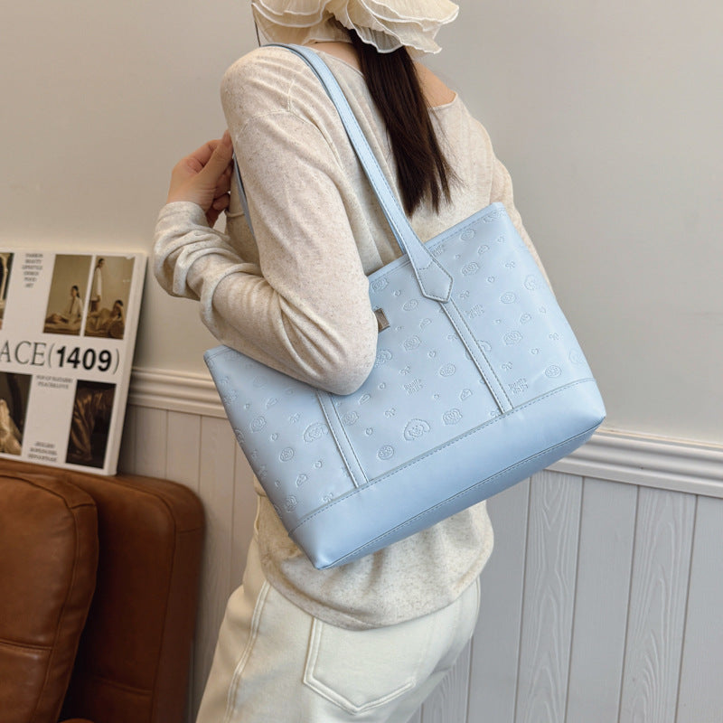 New Fashion Large Capacity Totes Women's Commuter Shoulder Bag Lace Embellished Zipper Closed Design Versatile Practical