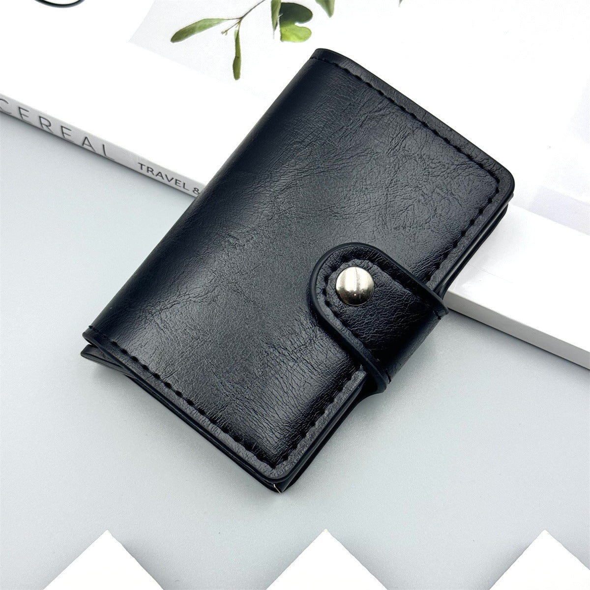 RFID Blocking Card Holder with Automatic Pop-Out Design, Large Capacity, Anti-Magnetic, Stylish Stitching & Snap Closure for Daily Use