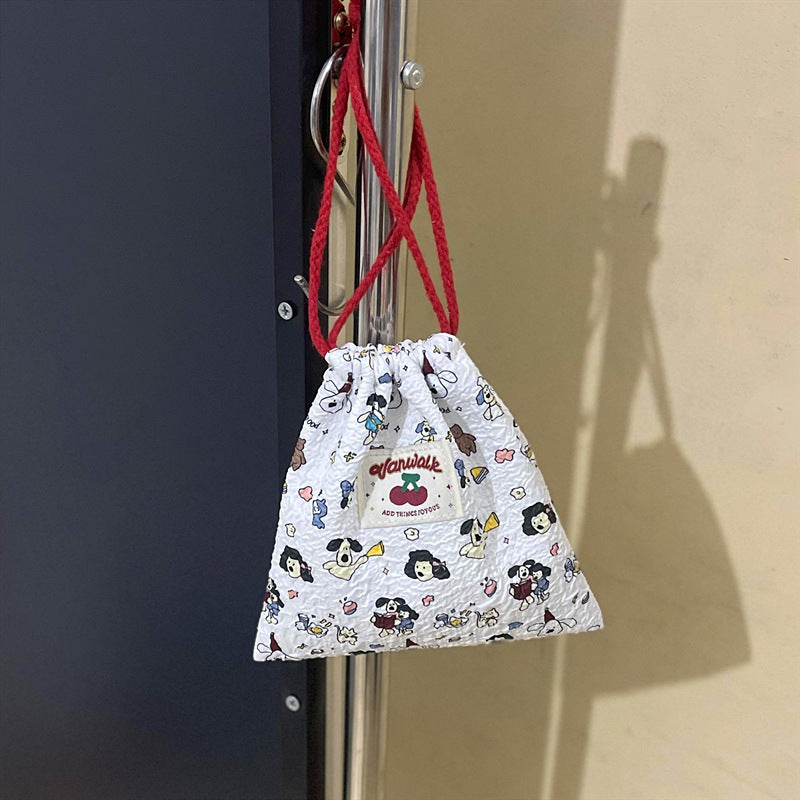 Cute Drawstring Women Buggy Bag Travel Makeup Jewelry Multifunctional Cartoon Printing Organizing Bag