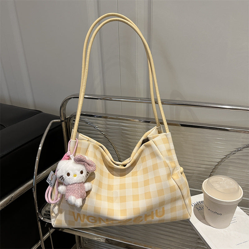High-Grade Plaid Women's Tote New Large Capacity Commuter Shoulder Bag Magnetic Snap Open Cover with Zipper Bag