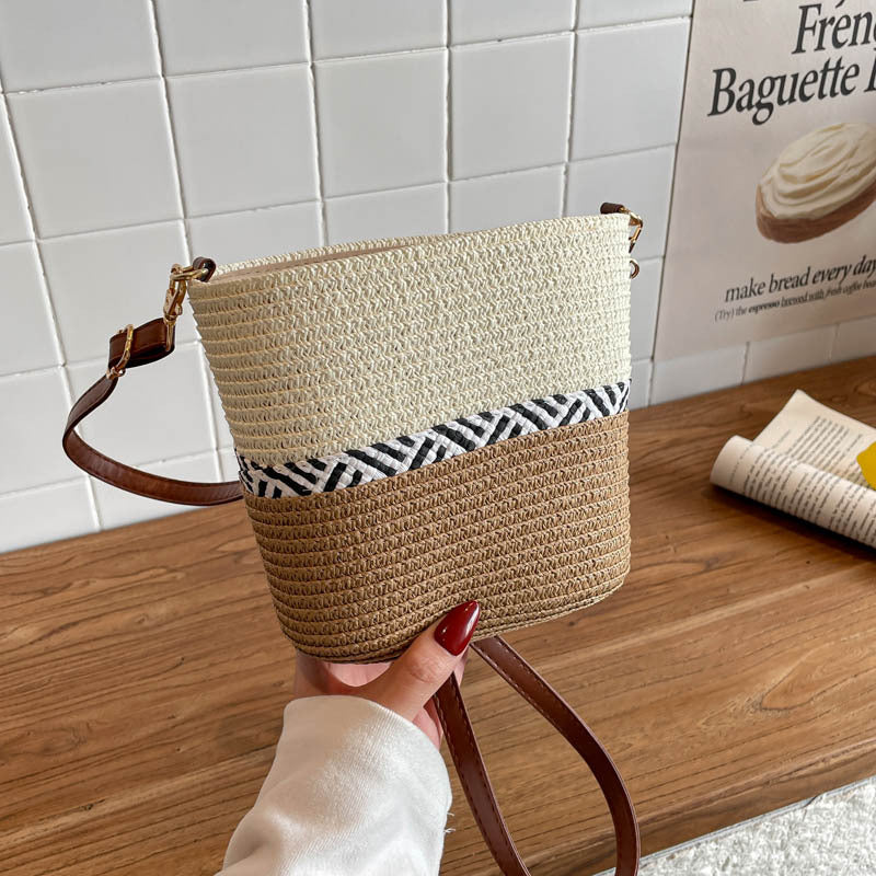 Fashion Woven Bucket Bag Women's Geometric Pattern Everyday Joker Shoulder Messenger Bag
