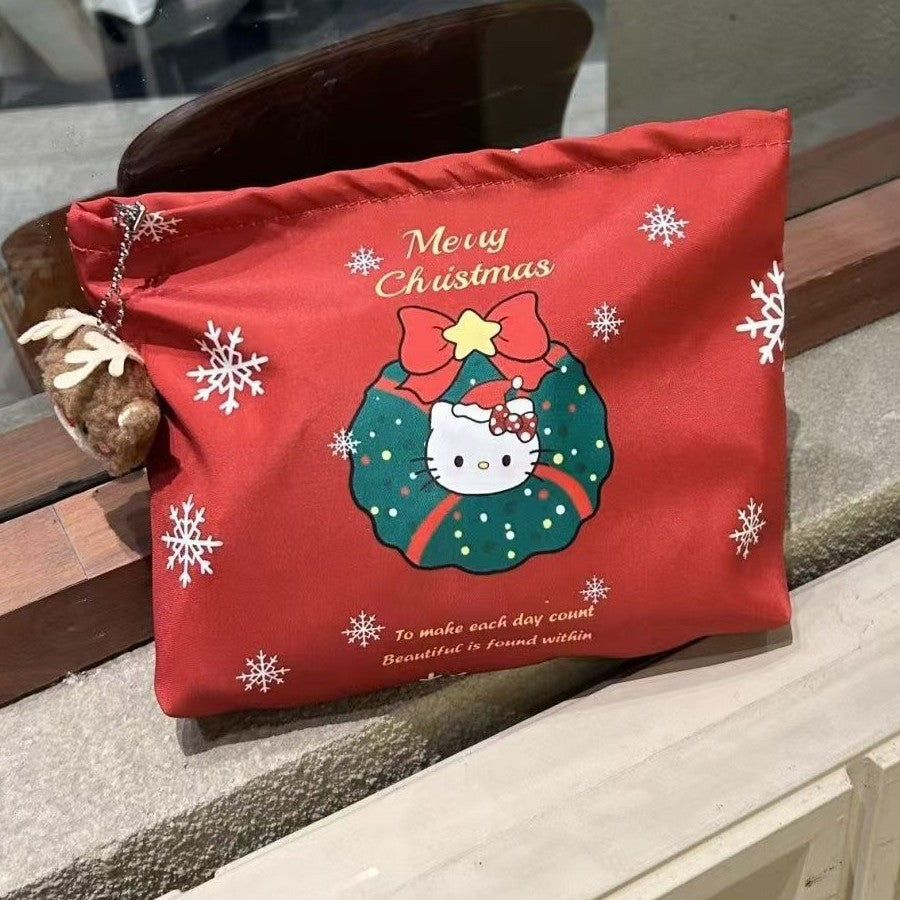 Christmas Theme Kitty Cat Large Capacity Makeup Cosmetic Bag Liner Bag Portable Storage Bag