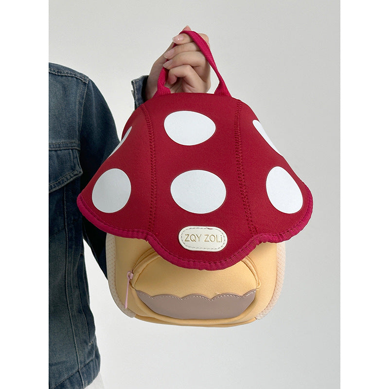 Cute Mushroom-Shaped Mini Backpack for Kids with Fun Sprinkle Design and Soft PU Material