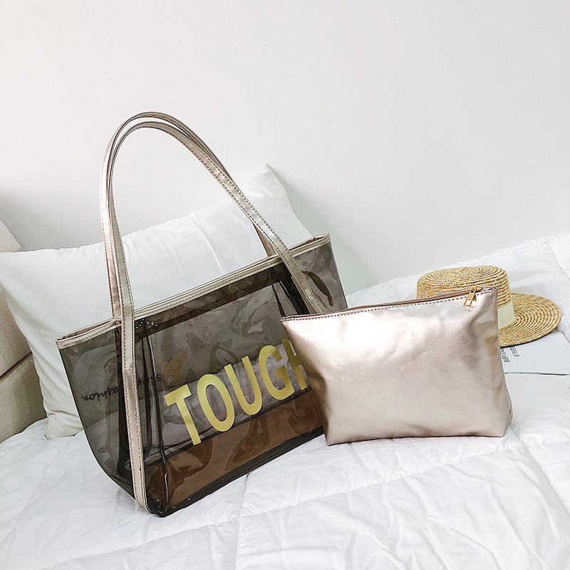 Summer One-Shoulder Large Bags Women's New Fashionable Korean Style All-Match Transparent Bag Mother and Child Bag Large Capacity Handbag