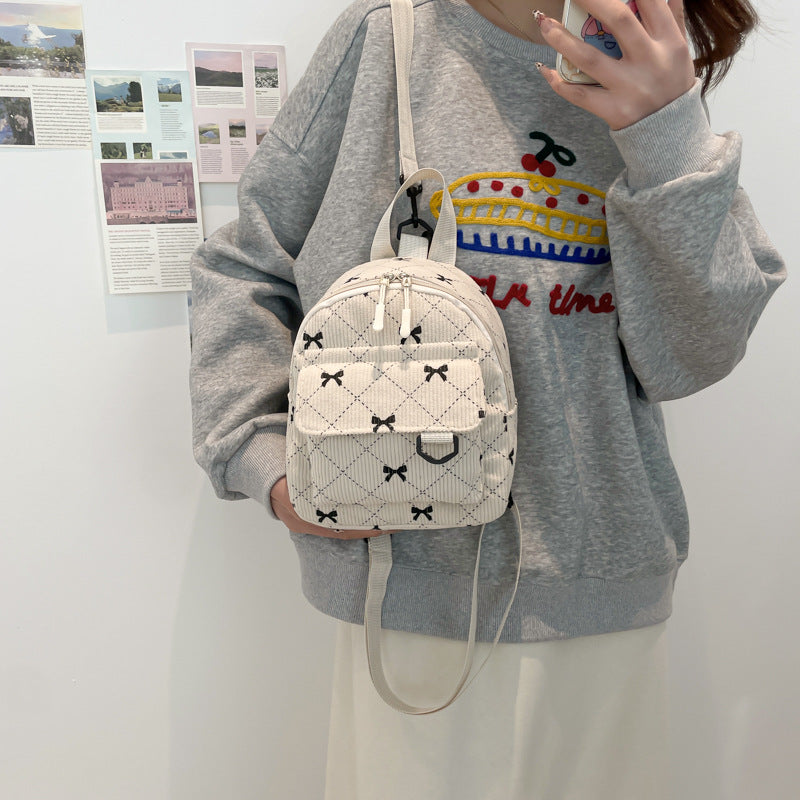 Women's Backpack Cute Bowknot Small Backpack Rhombus Design Daily Lightweight Fashion Backpack