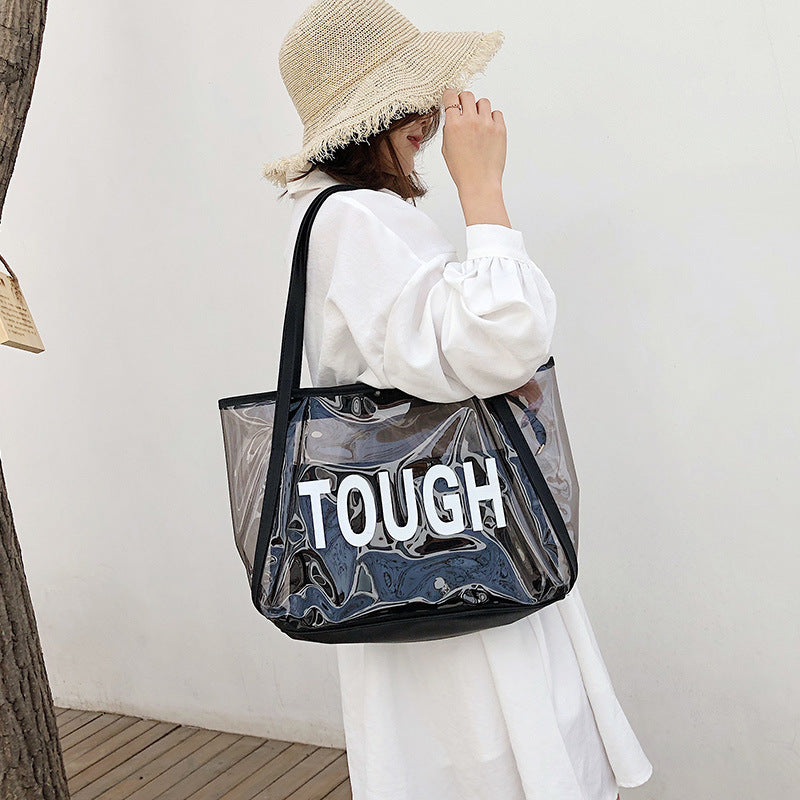 Summer One-Shoulder Large Bags Women's New Fashionable Korean Style All-Match Transparent Bag Mother and Child Bag Large Capacity Handbag