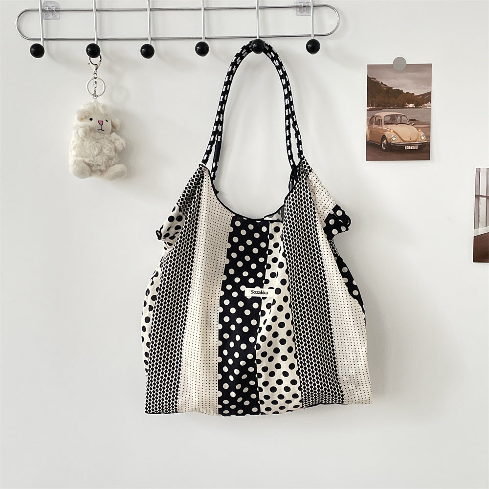 Korean Style Summer Large Capacity Hand Shoulder Bag Drawstring Shopping Bag Fresh Floral Tote Bag Underarm Bag