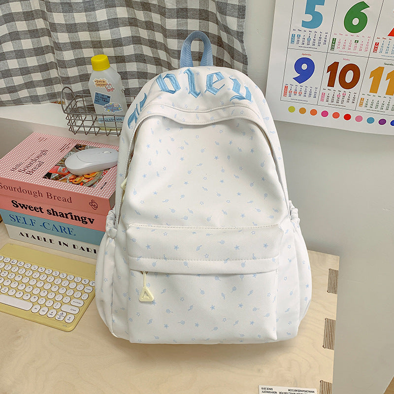 Cute Pink Letter Embroidery Backpack with Plush Keychain for Girls - Stylish and Functional School Bag