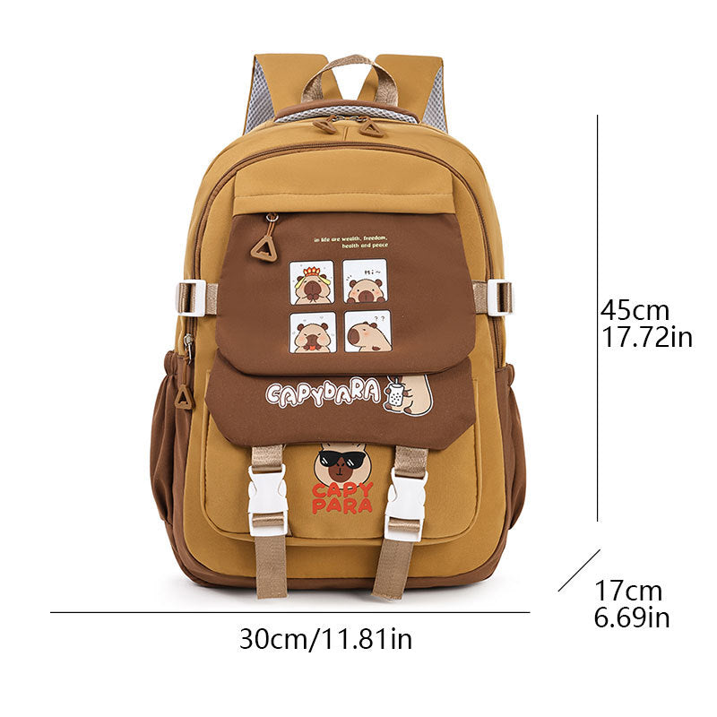 Cute Capybara Print Backpack for Kids - Lightweight, Waterproof, Multi-Pocket School Bag with Fun Cartoon Design