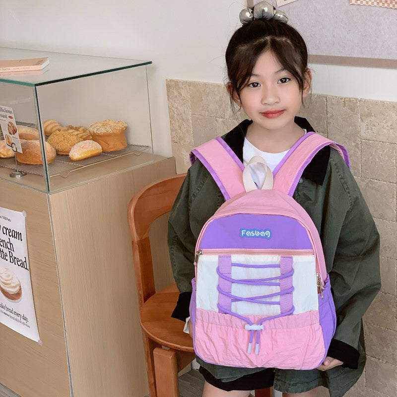 New Kindergarten Color Matching Backpack Boys and Girls Outdoor Casual and Lightweight Versatile Large Capacity Schoolbag