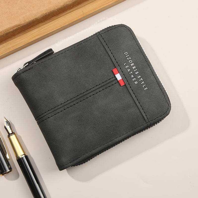 Retro PU Leather Men's Wallet with Zipper and Expandable Design for Daily Use