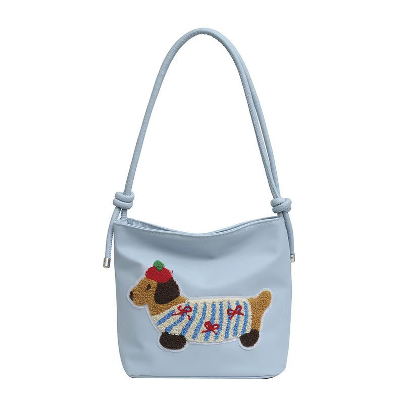 Women's Shoulder Bag Cute Sausage Dog Embroidered Shoulder Bag Knitted Style Design Daily Casual Trend Crossbody Bag