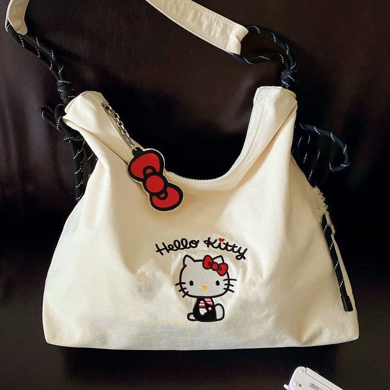 Hello Kitty Canvas Tote Bag 2025 New Summer Cute Embroidery Large Capacity Daily Commute Shoulder Bag