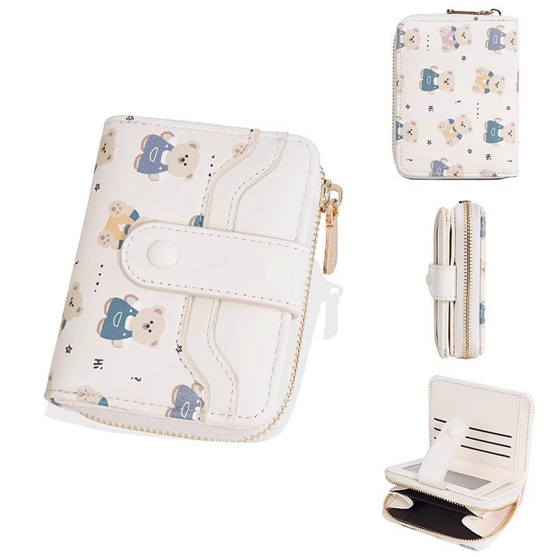 Simple Cute Kitten Japanese Style Women's Buckle Coin Pocket Portable Belt Women's Multi-Functional Short Wallet Wallet Card Holder