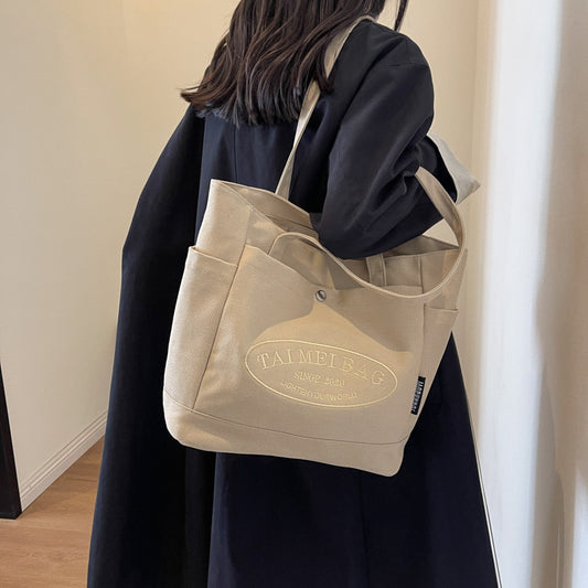 2025 New Fashion Canvas Tote Bag for Women, Large Capacity Casual Shoulder Bag with Letter Logo, Perfect for Daily Commute and College