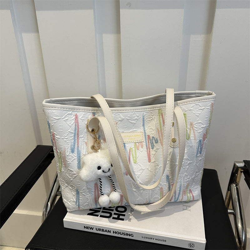 Leisure Commute Large Capacity Bag Women's New Fashion Shoulder Striped Embroidered Tote Bag
