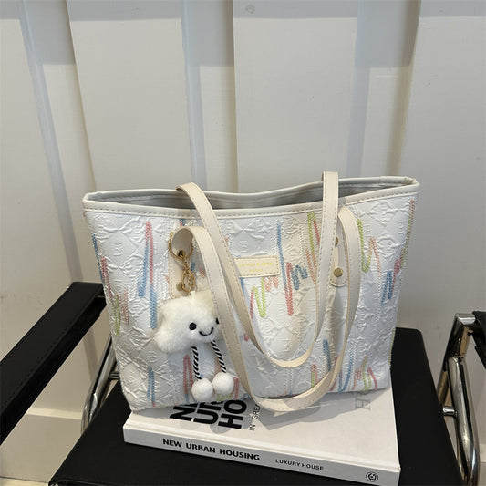 Leisure Commute Large Capacity Bag Women's New Fashion Shoulder Striped Embroidered Tote Bag