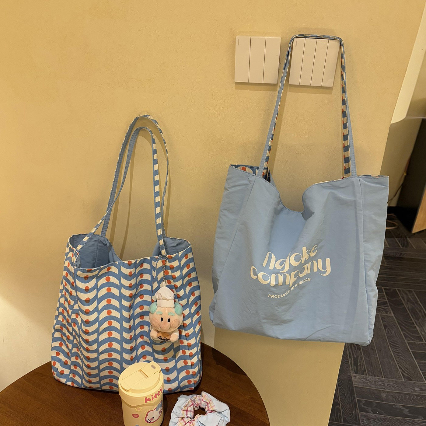 Korean Style Duplex Printing Canvas Tote Bag Female College Style Large Capacity Commuter Shoulder Bag