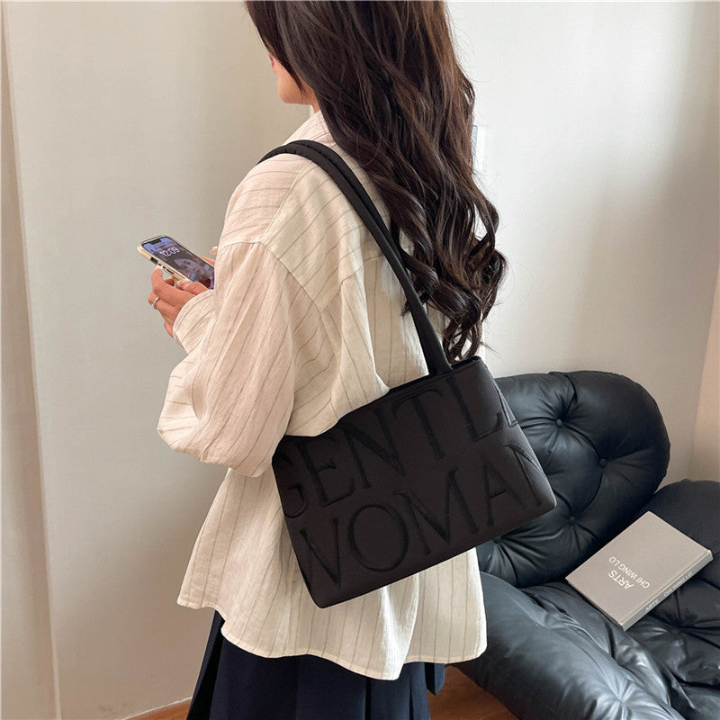Elegant Embroidered Letter Tote Bag for Women, Stylish Satin Design with Double Handles and Zipper Closure